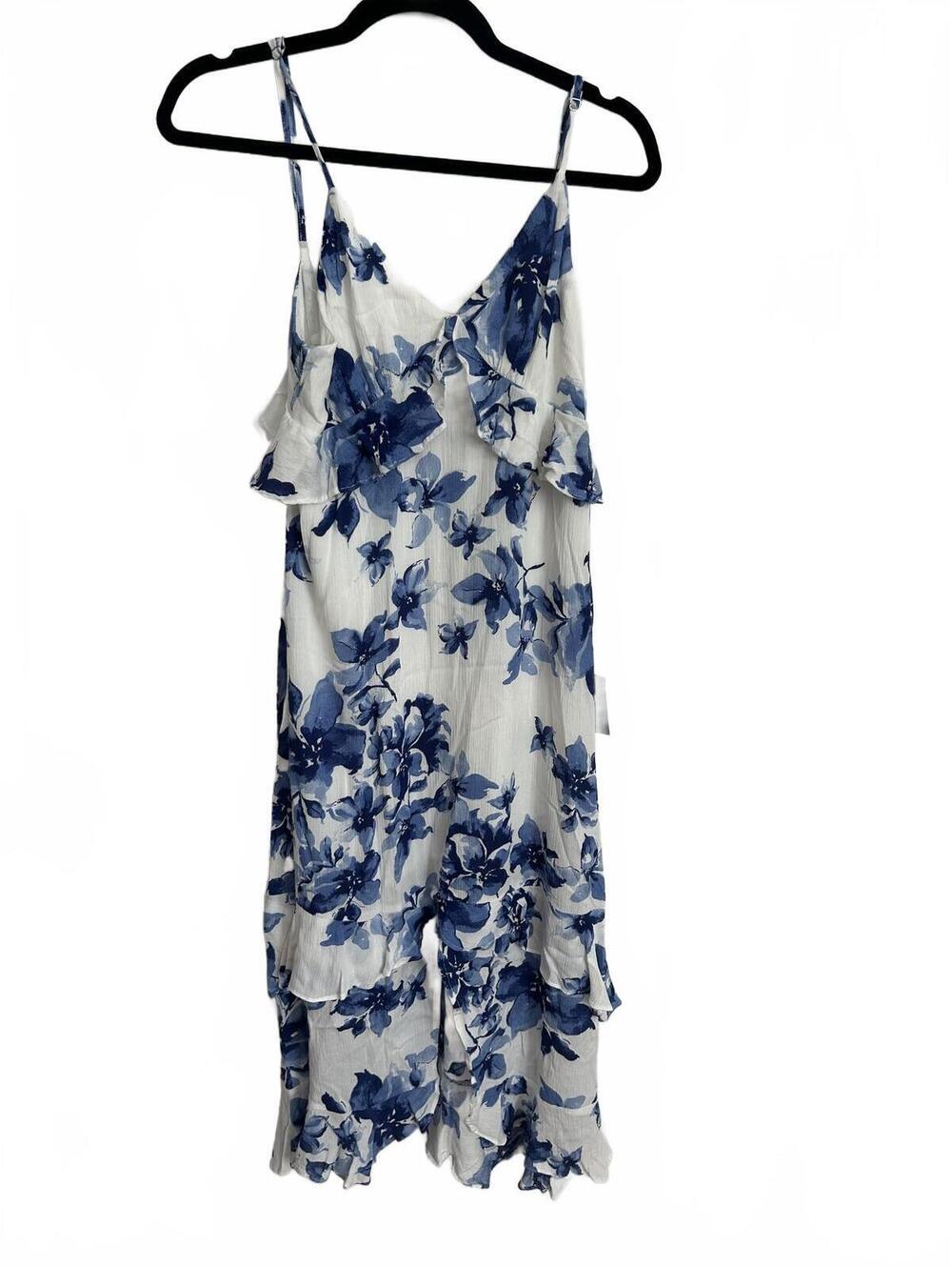 Lulus Blue Floral Ruffle Midi Dress Size S NWT